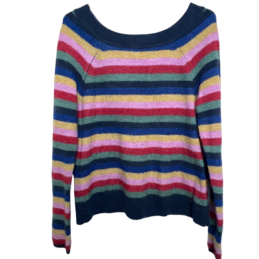 Abercrombie Fitch Striped Glitter Scoop Neck Sweater Bow Back Women's M Colorful